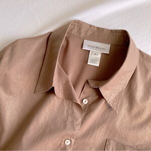 SUSAN BRISTOL SHIMMERY COTTON BUTTON DOWN SHIRT Dark Camel XL
